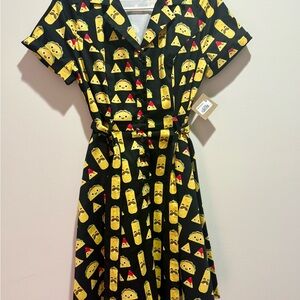 Black and Yellow Taco and Burrito Patterned Midi Dress